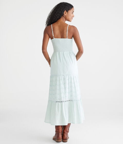 Solid Sweetheart Eyelet Midi Dress