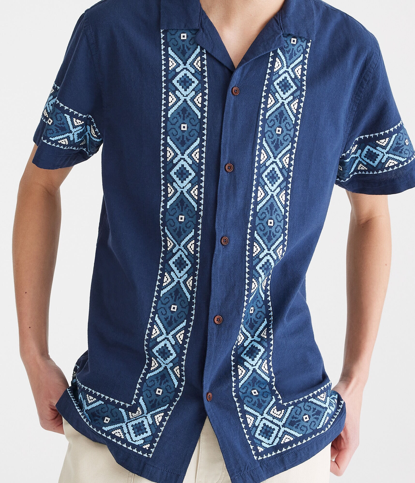 Geometric Border Print Camp Shirt