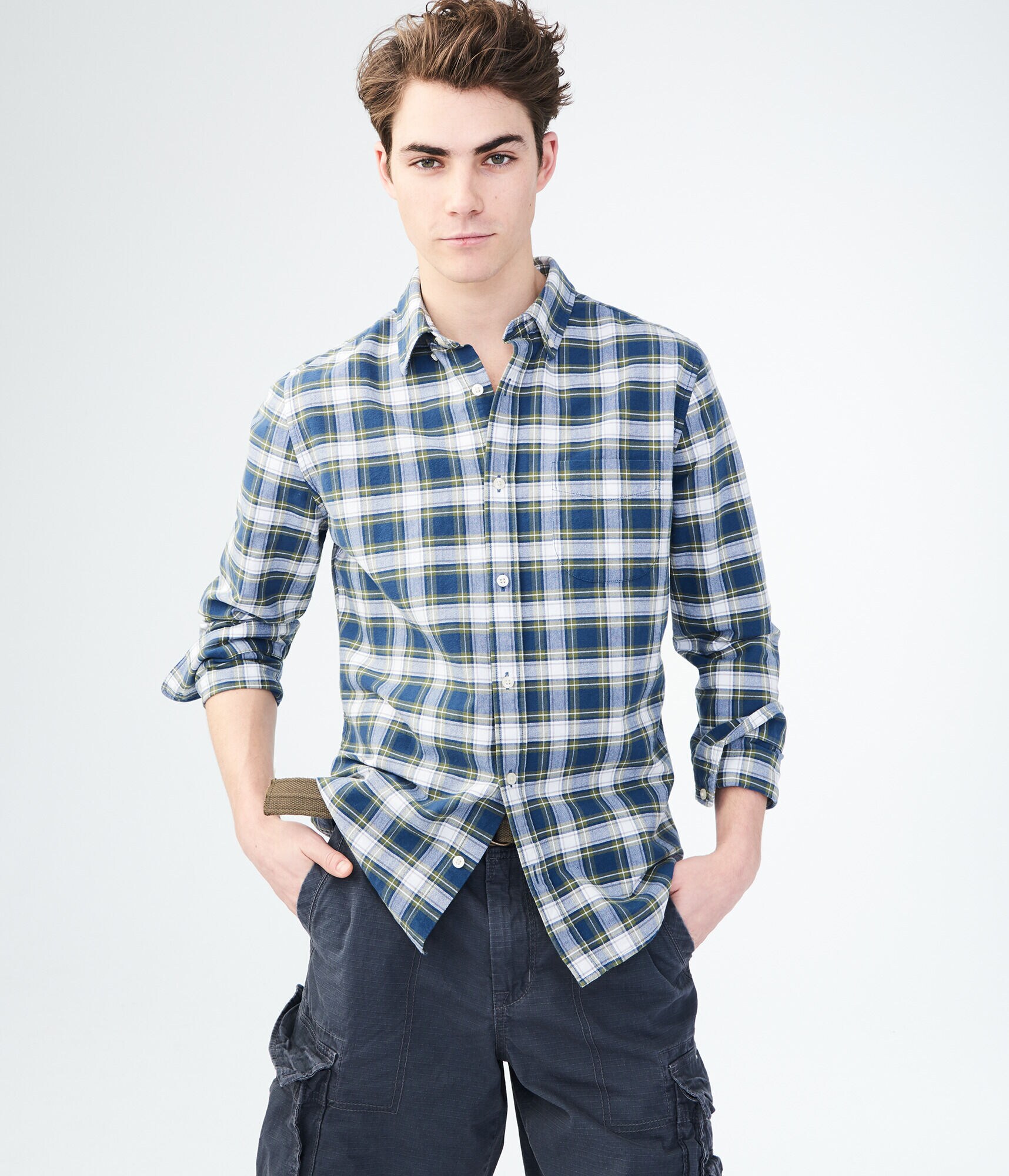Long Sleeve Plaid Oxford Woven Shirt