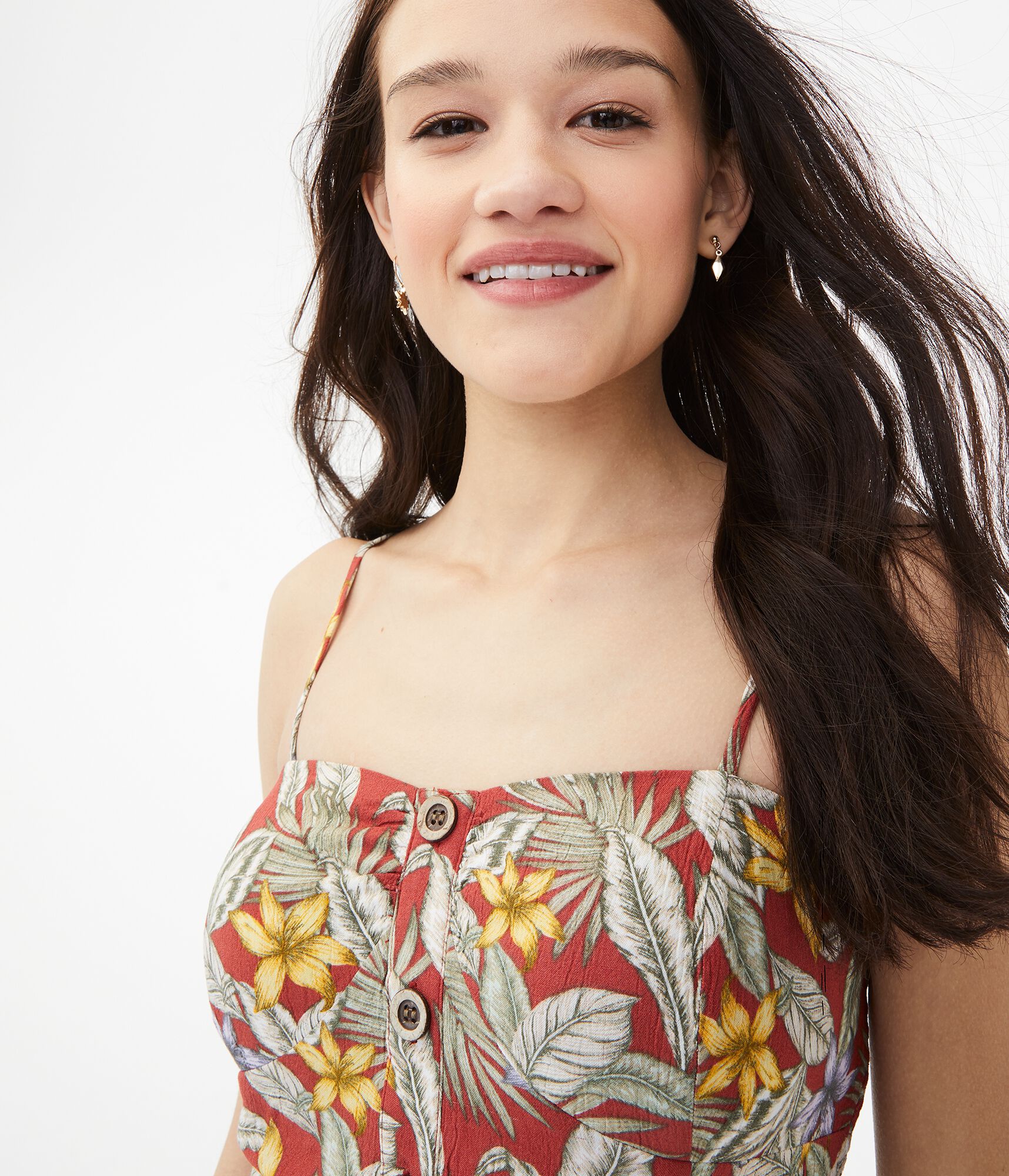 Tropical Button-Front Crop Top