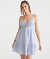 Solid V-Neck Lace-Trim Babydoll Dress
