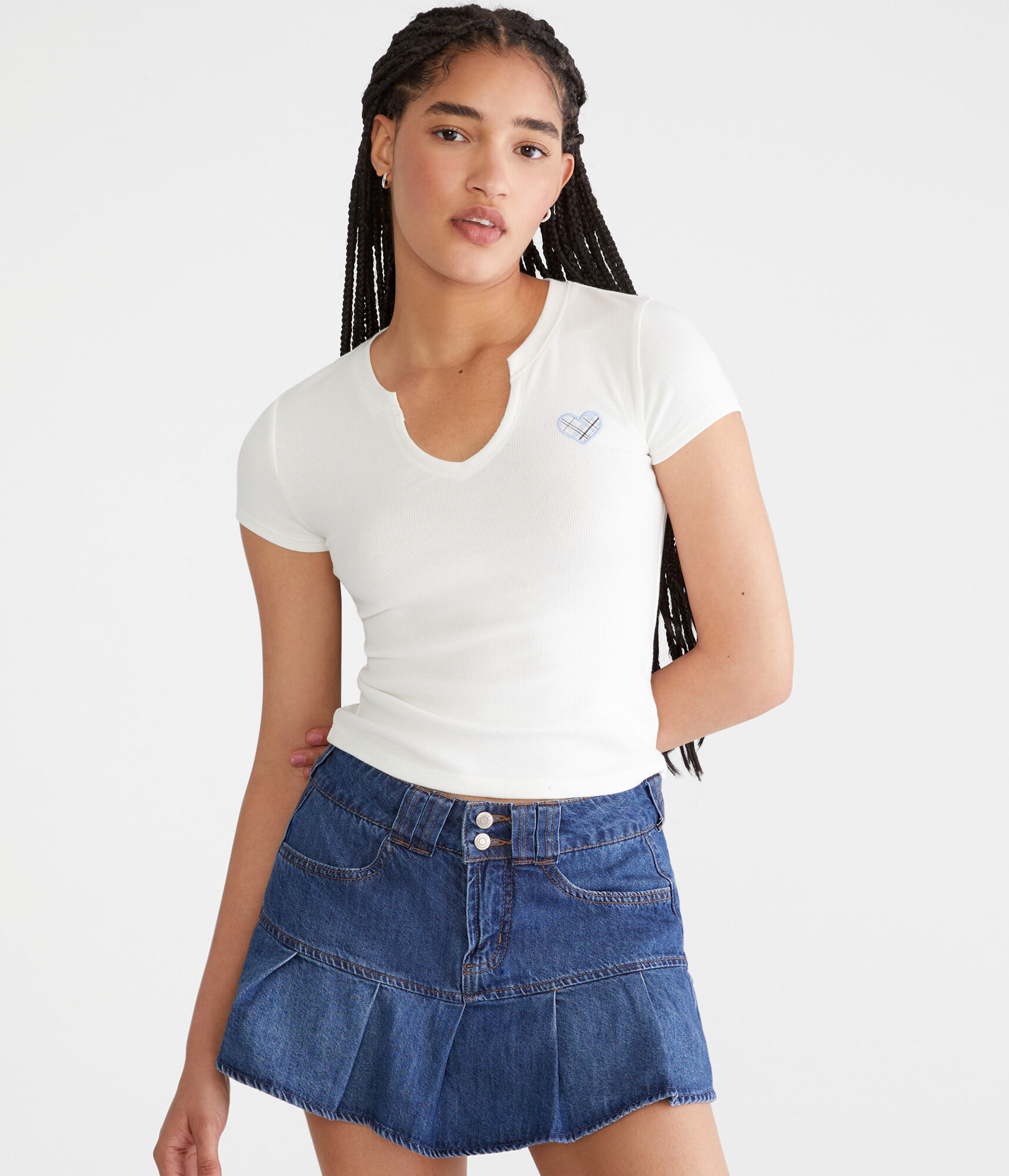 Seriously Soft Plaid Heart Notch-Neck Baby Tee