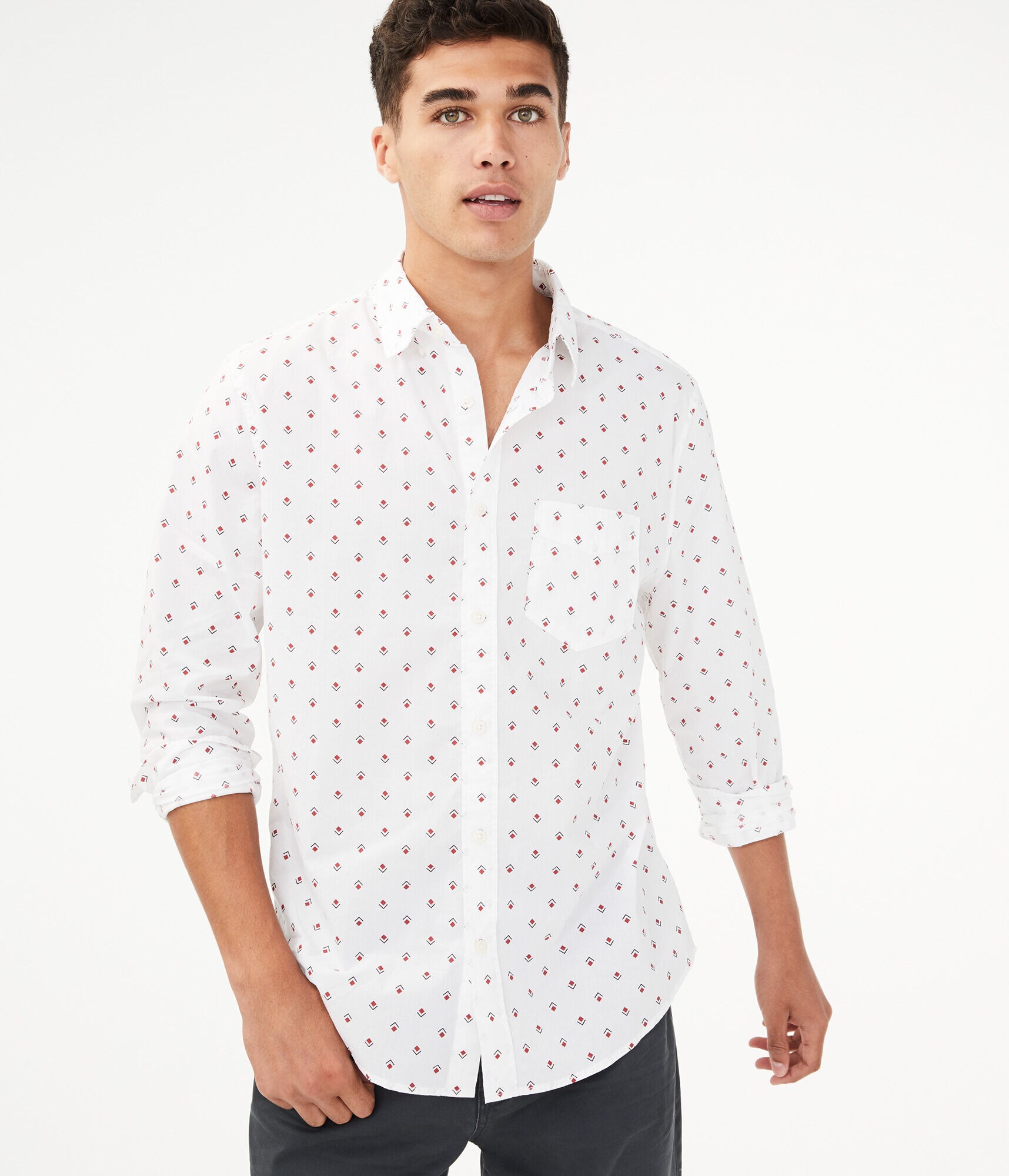 Long Sleeve Geometric Button-Down Shirt