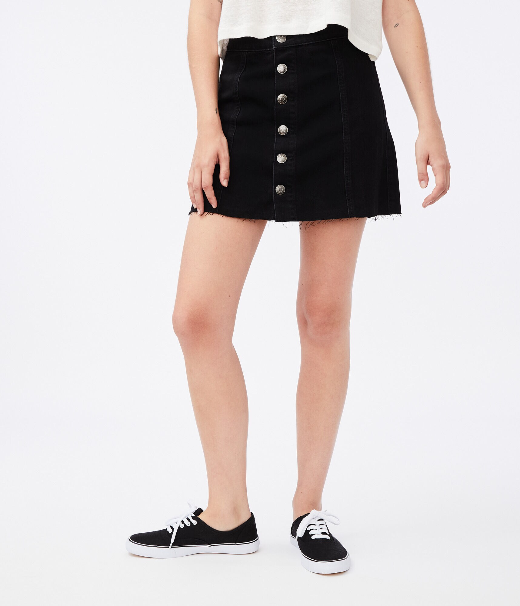 Real Denim High-Rise Buttoned Mini Skirt***