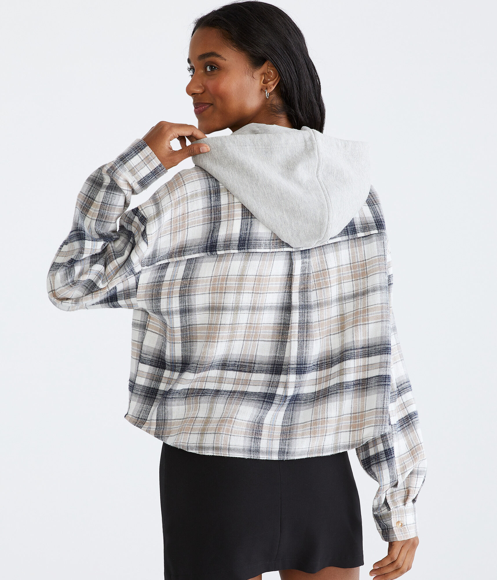 Long Sleeve Hooded Plaid Flannel Shirt