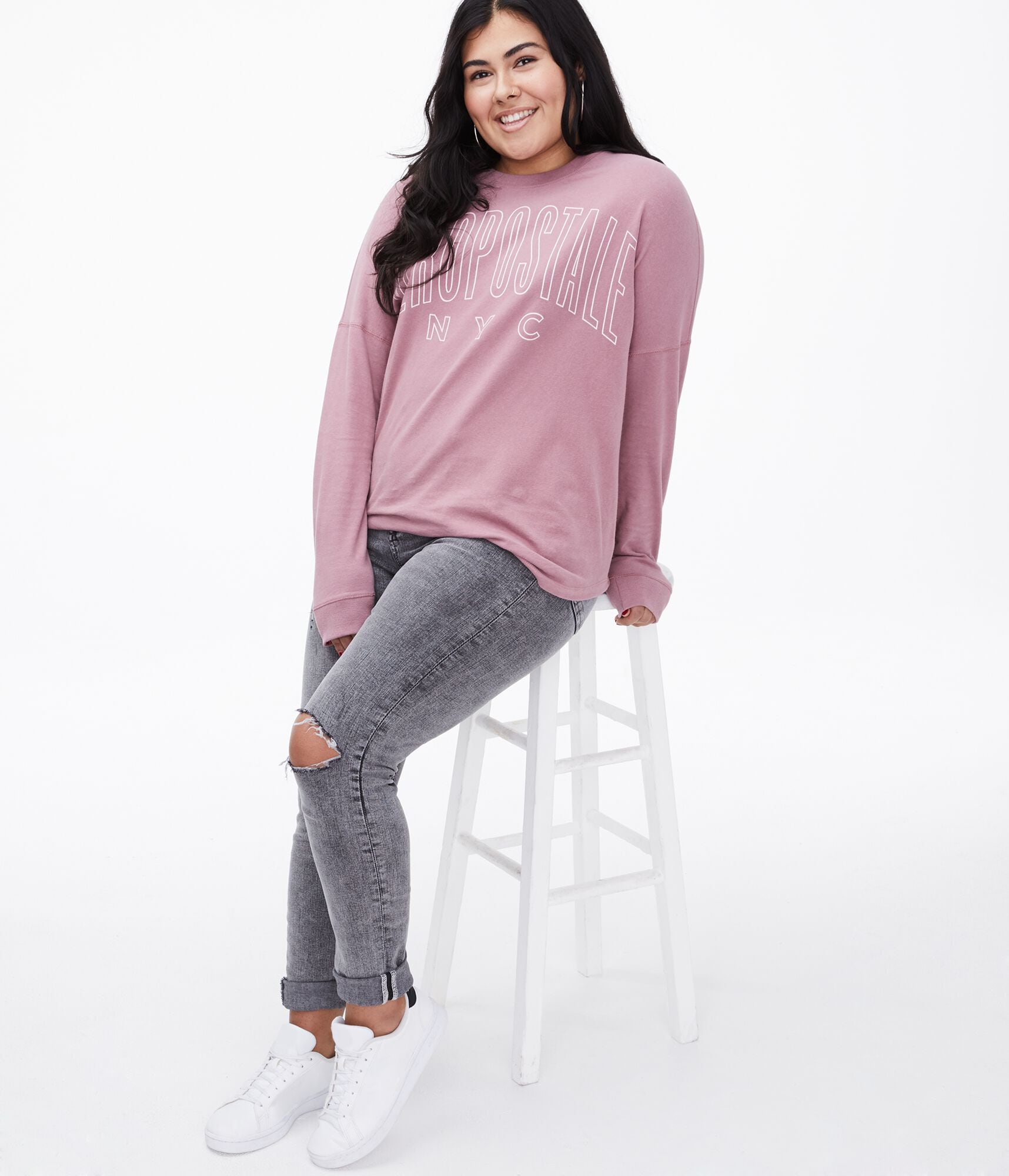 Long Sleeve Aeropostale NYC Arch Oversized Graphic Tee
