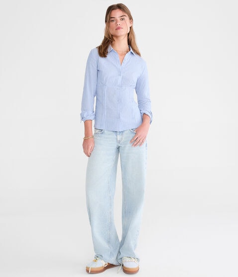 Long Sleeve Thin Stripe Fitted Shirt Long Sleeve Thin Stripe Fitted Shirt