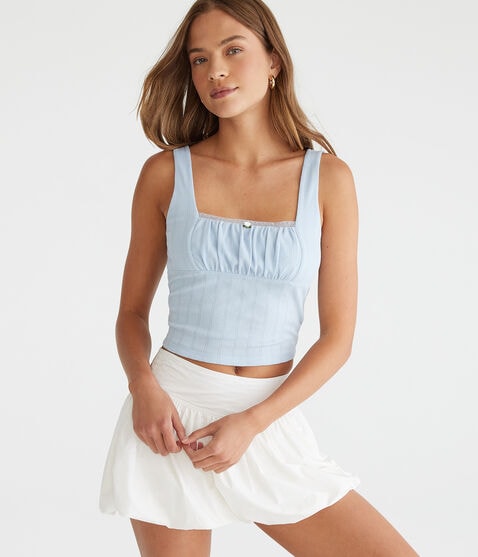 Solid Square-Neck Cropped Tank