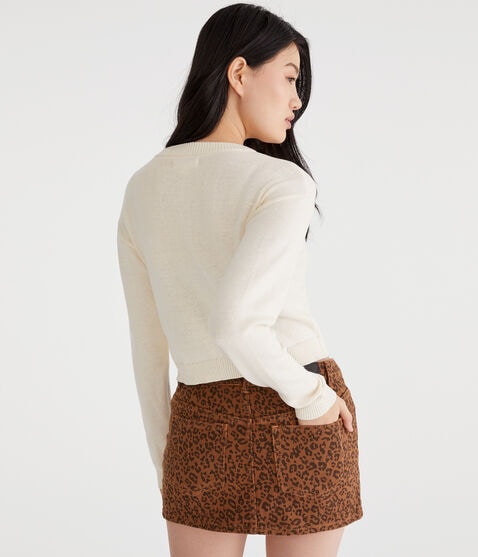 Leopard Print Heart Buttoned Crew Cardigan Leopard Print Heart Buttoned Crew Cardigan