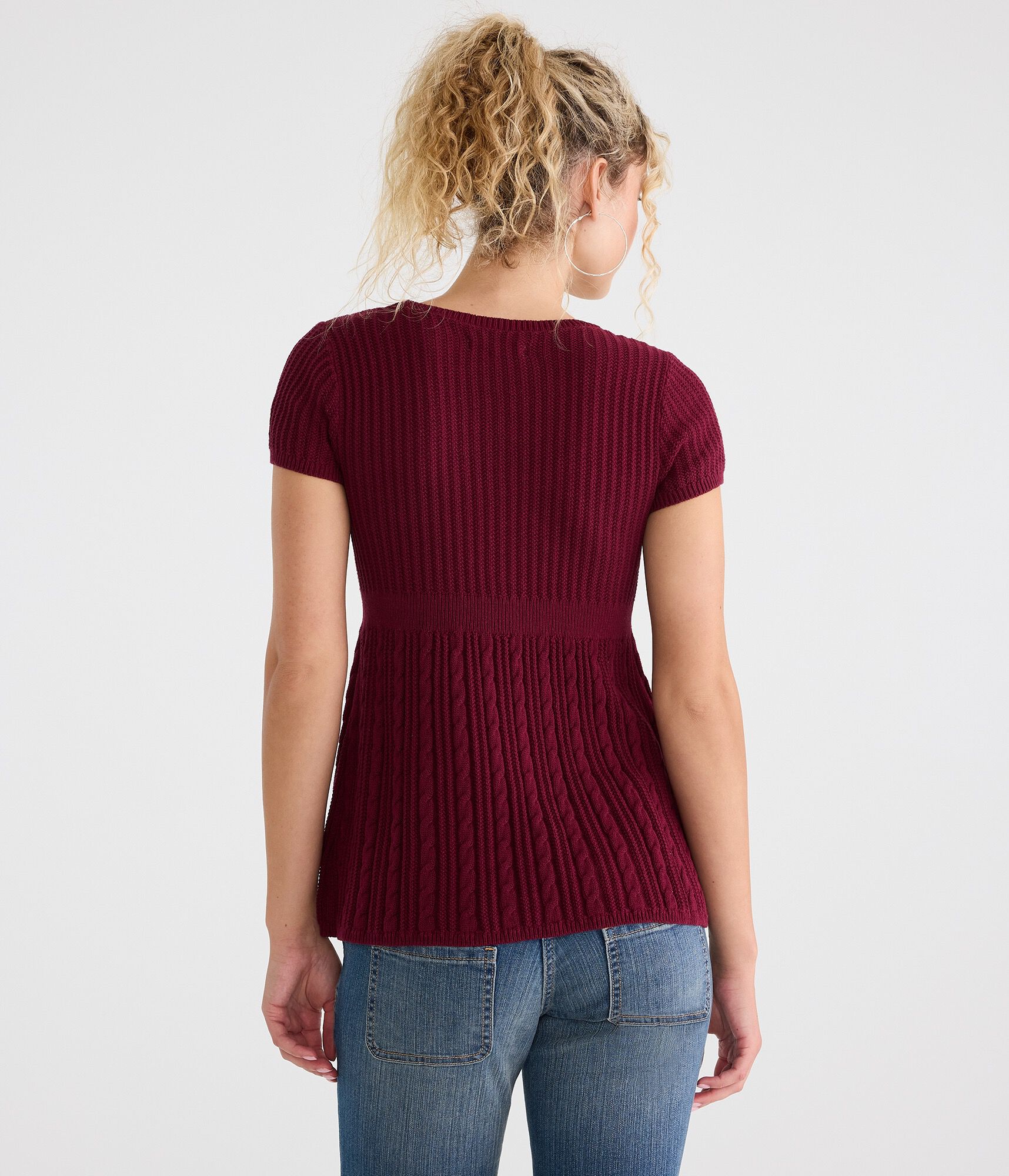 Short Sleeve Scoop-Neck Babydoll Sweater