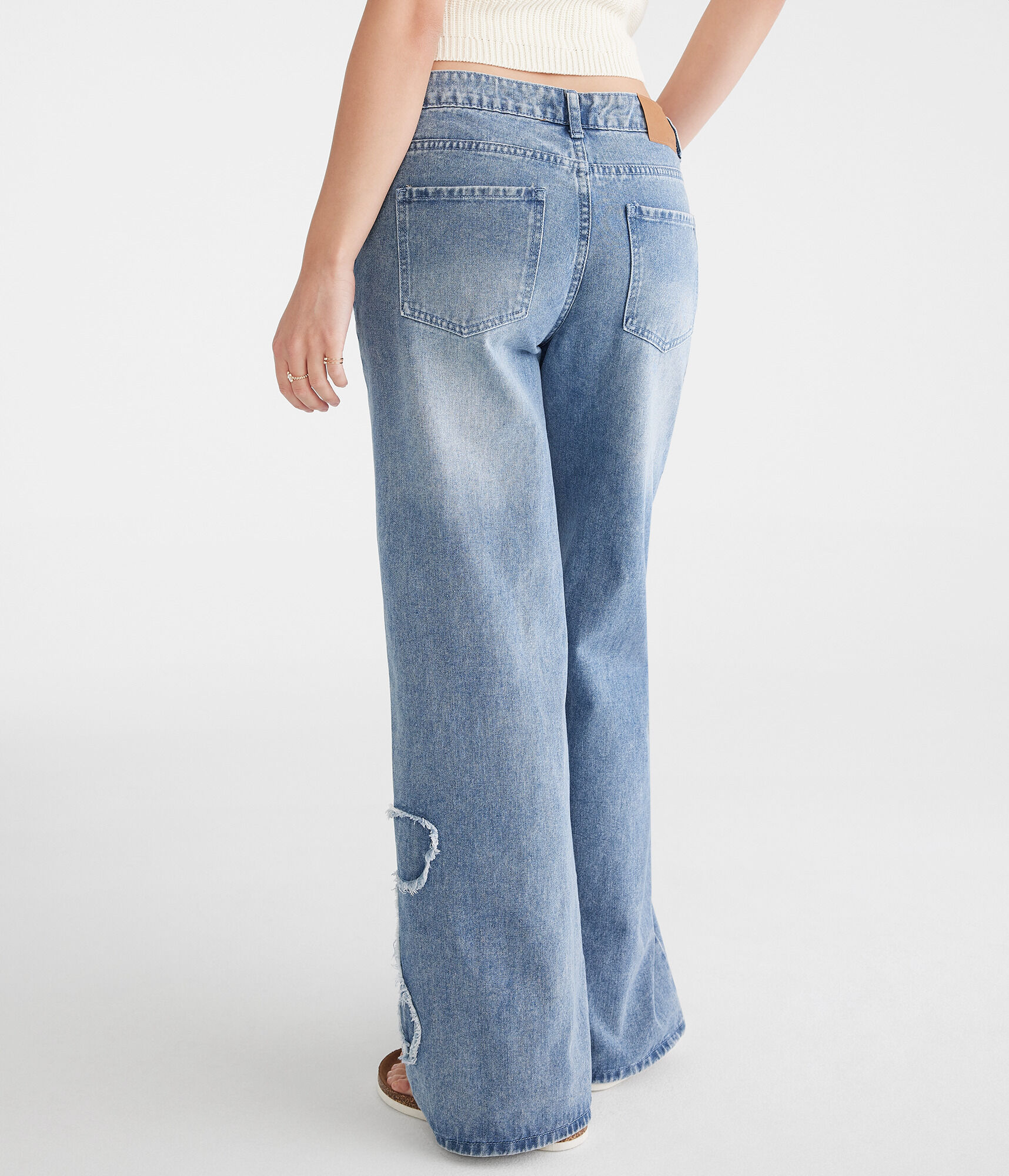 Low-Rise Baggy Wide Leg Frayed Bows Jean