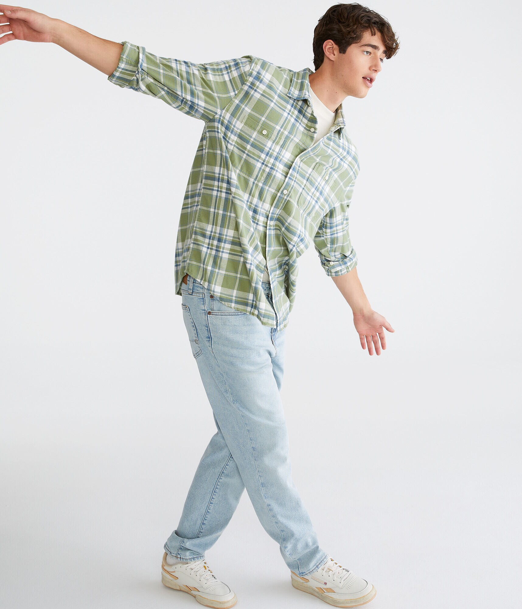 Long Sleeve Relaxed Washed Plaid Flannel Shirt