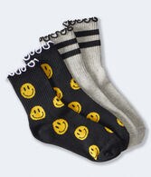 Smiley Faces & Stripes Crew Sock 2-Pack