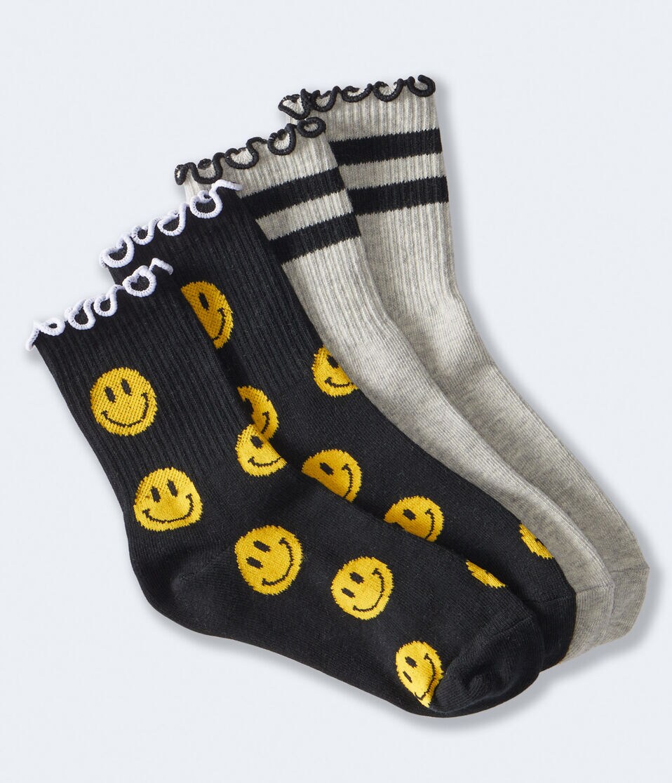 Smiley Faces & Stripes Crew Sock 2-Pack