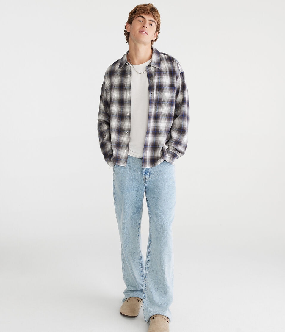 Long Sleeve Plaid Boxy Flannel Shirt