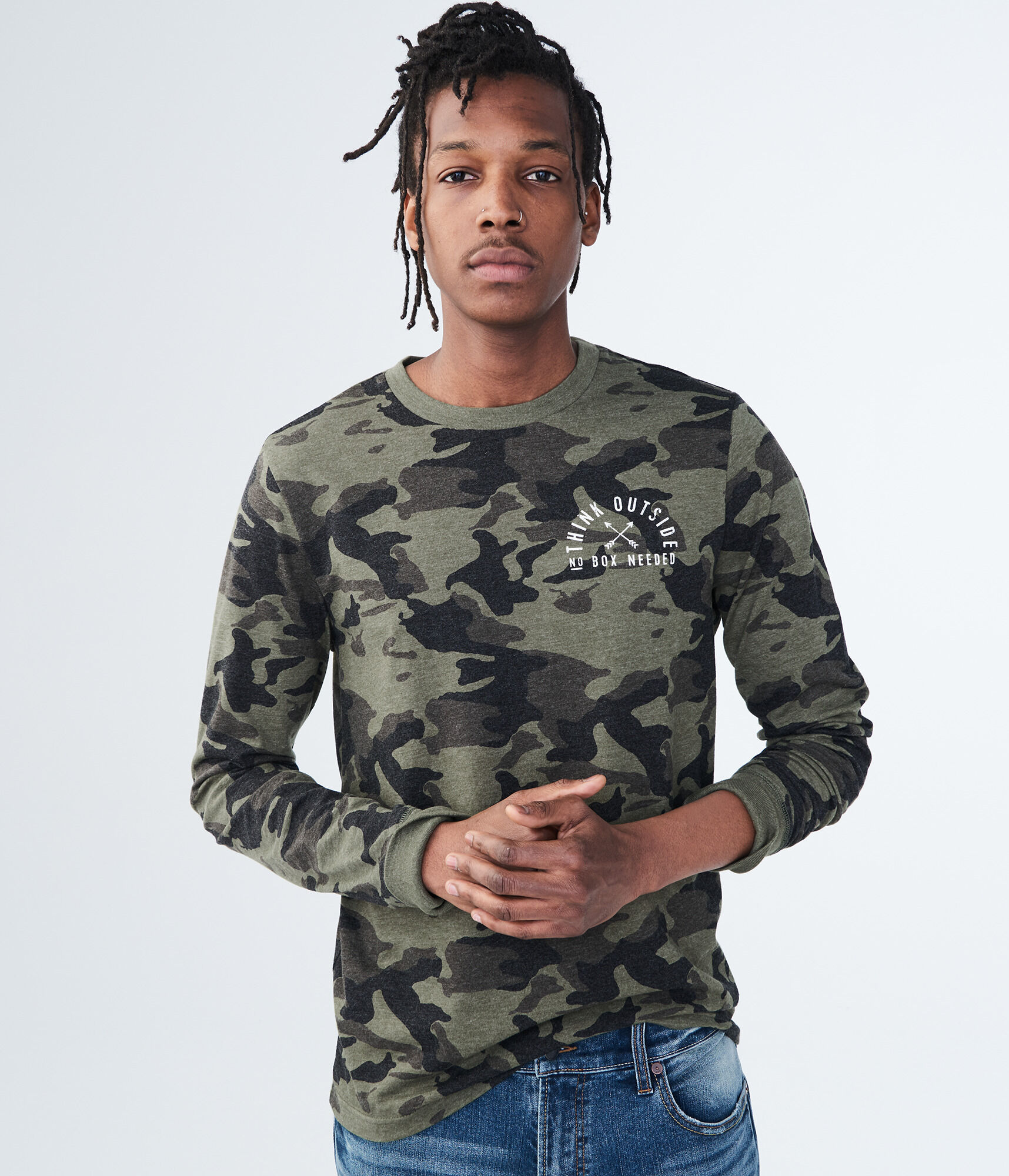 Long Sleeve Camo Think Outside Graphic Tee