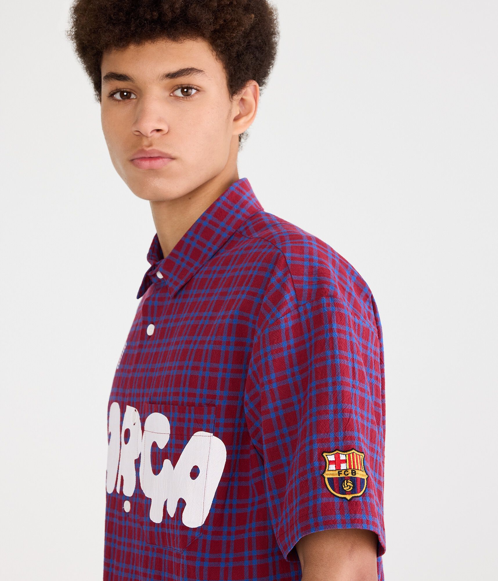 FC Barcelona Microplaid Boxy Shirt