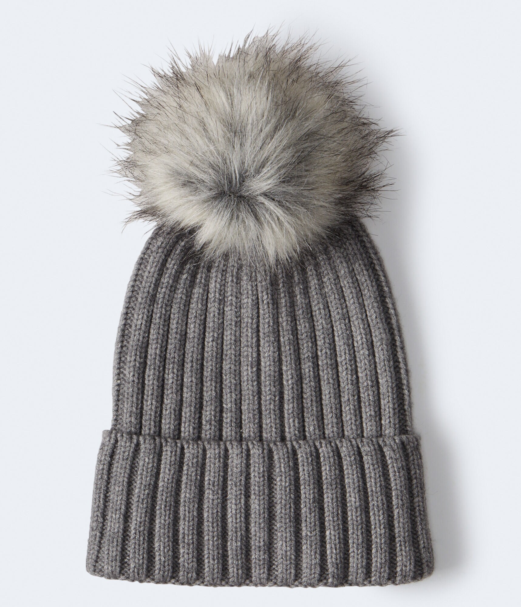 Ribbed Faux Fur Pom Beanie