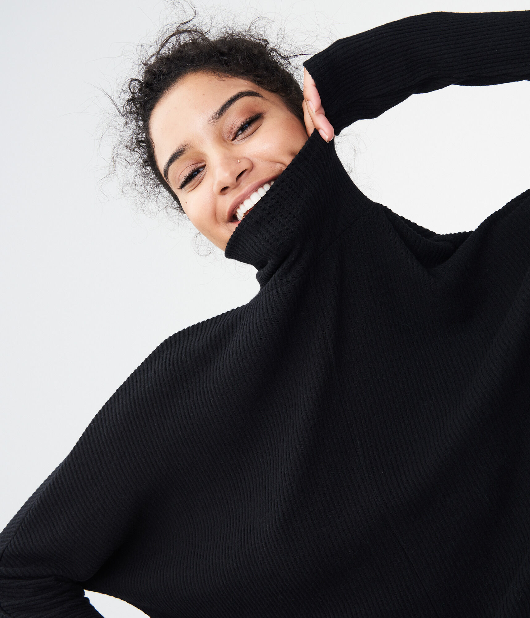 Long Sleeve Solid Dolman Turtleneck Top