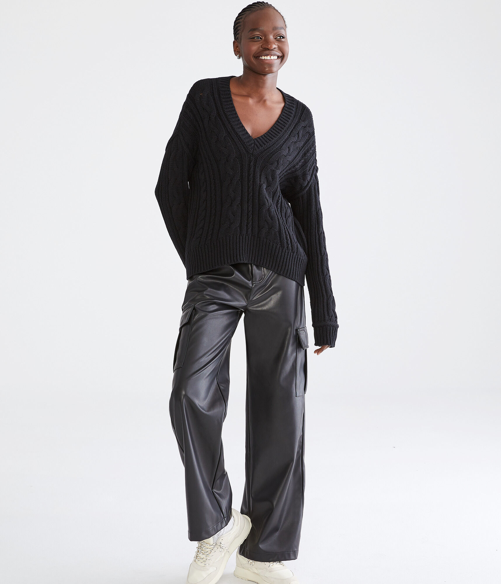 Cable-Knit V-Neck Sweater