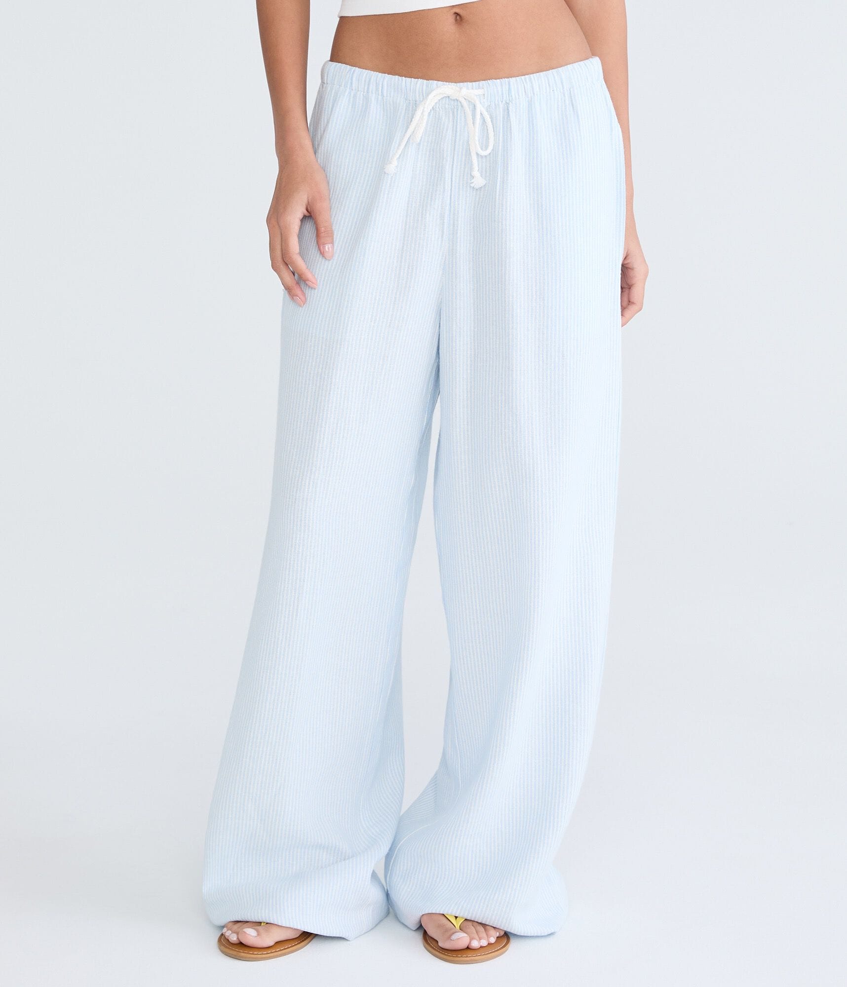 Draw String Sw Low-Rise Striped Drawstring Linen Pants