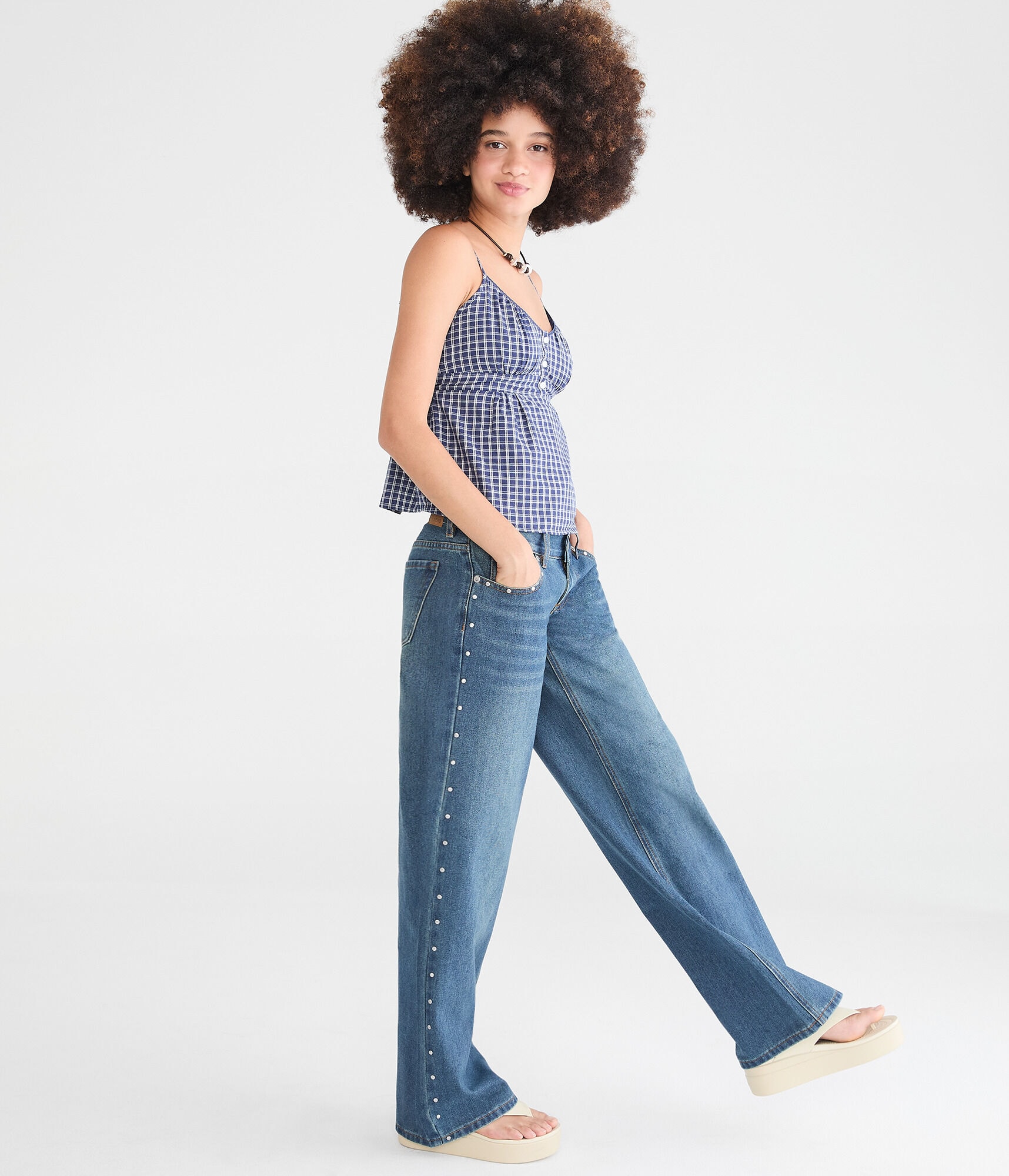 Super Low-Rise Baggy Wide Leg Studded Jean