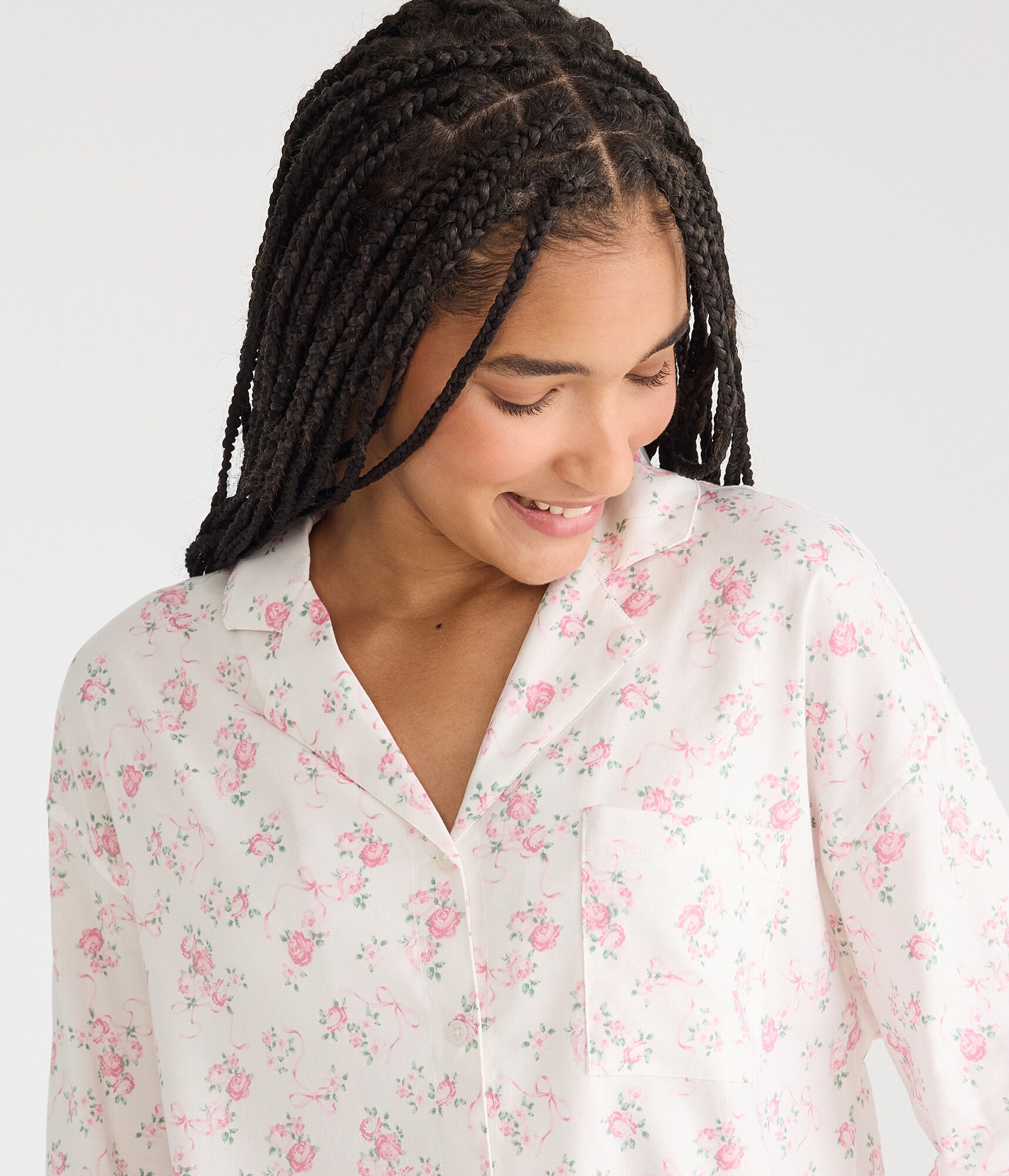 Long Sleeve Floral Bow Sleep Shirt