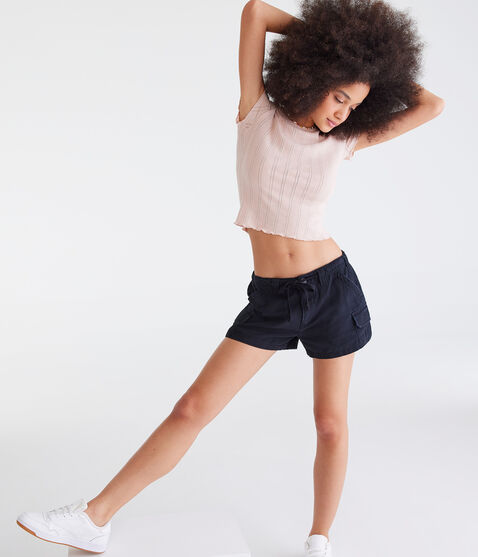 Low-Rise Twill Tie Cargo Shorty Shorts