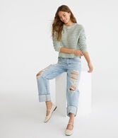 Open Knit High-Low Crew Sweater