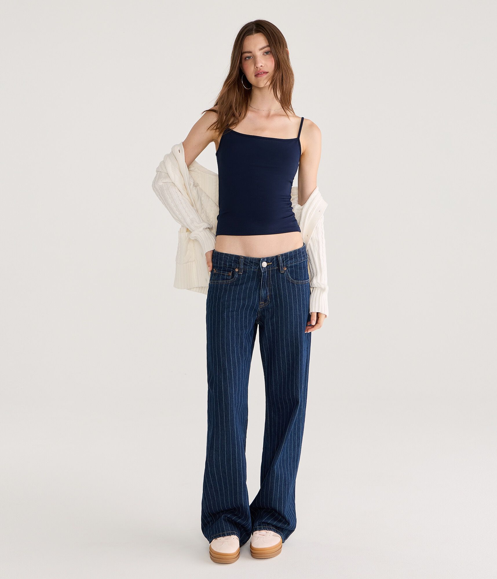 Low-Rise Baggy Wide Leg Pinstripe Jean