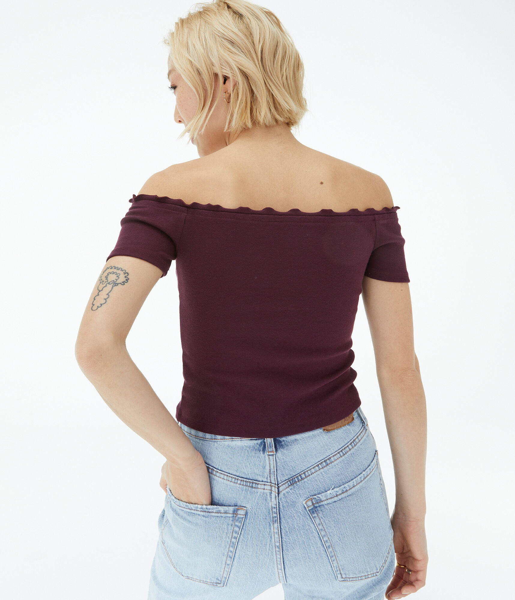 Ribbed Off-The-Shoulder Button-Front Top***