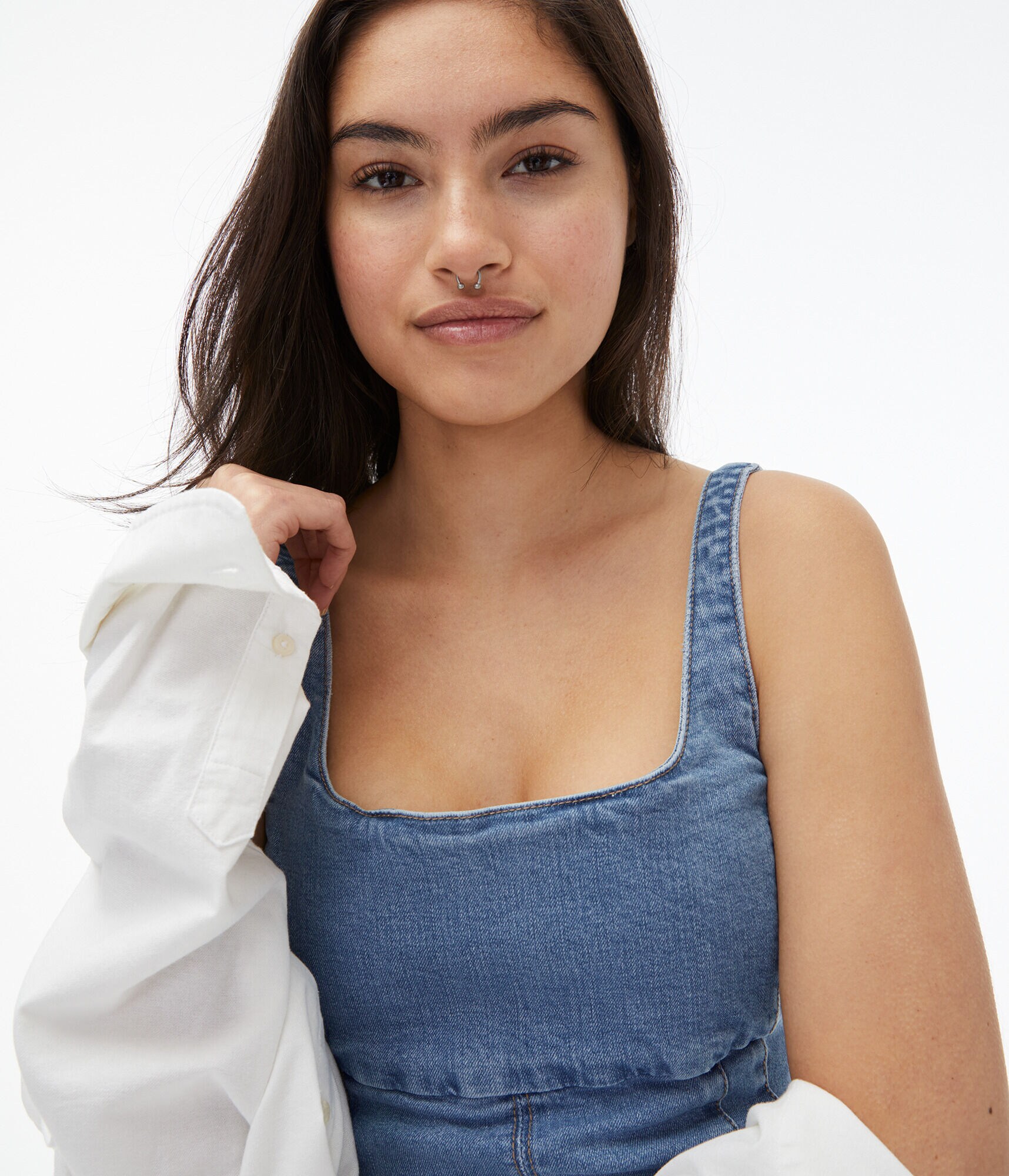 Denim Square-Neck Bodycon Dress