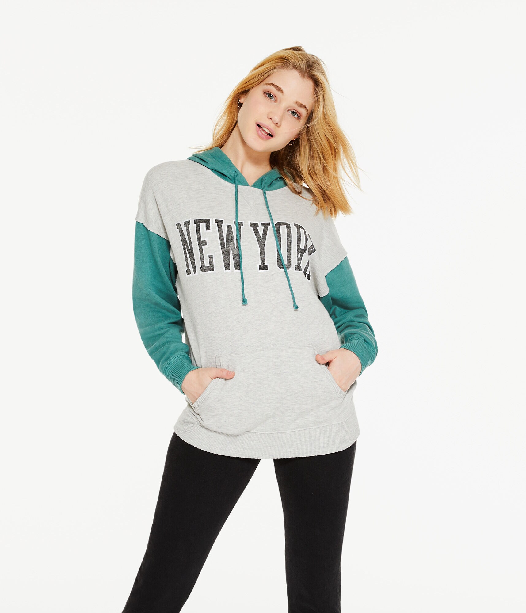 New York Colorblocked Oversized Pullover Hoodie