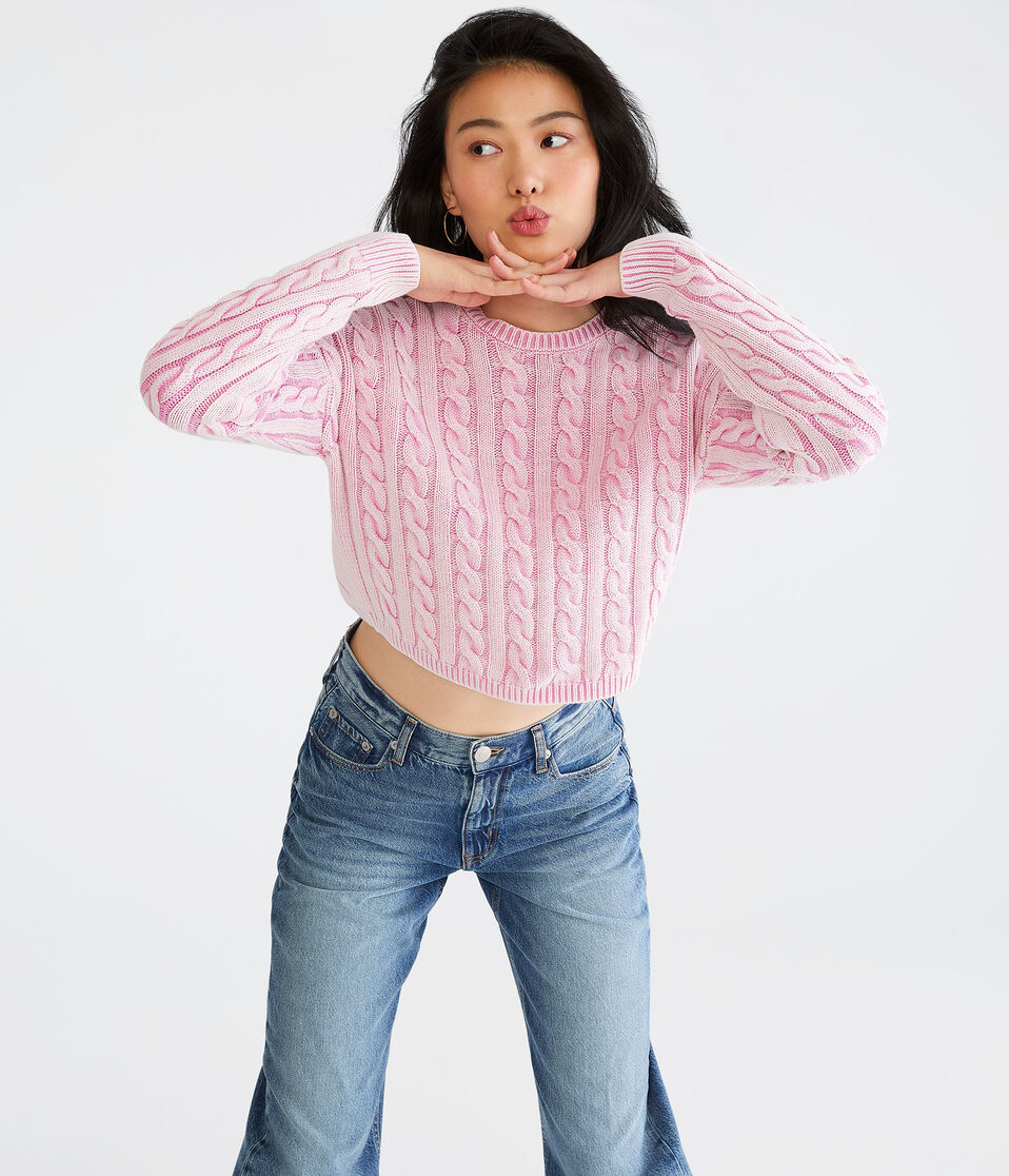 Cable-Knit Cropped Crew Sweater