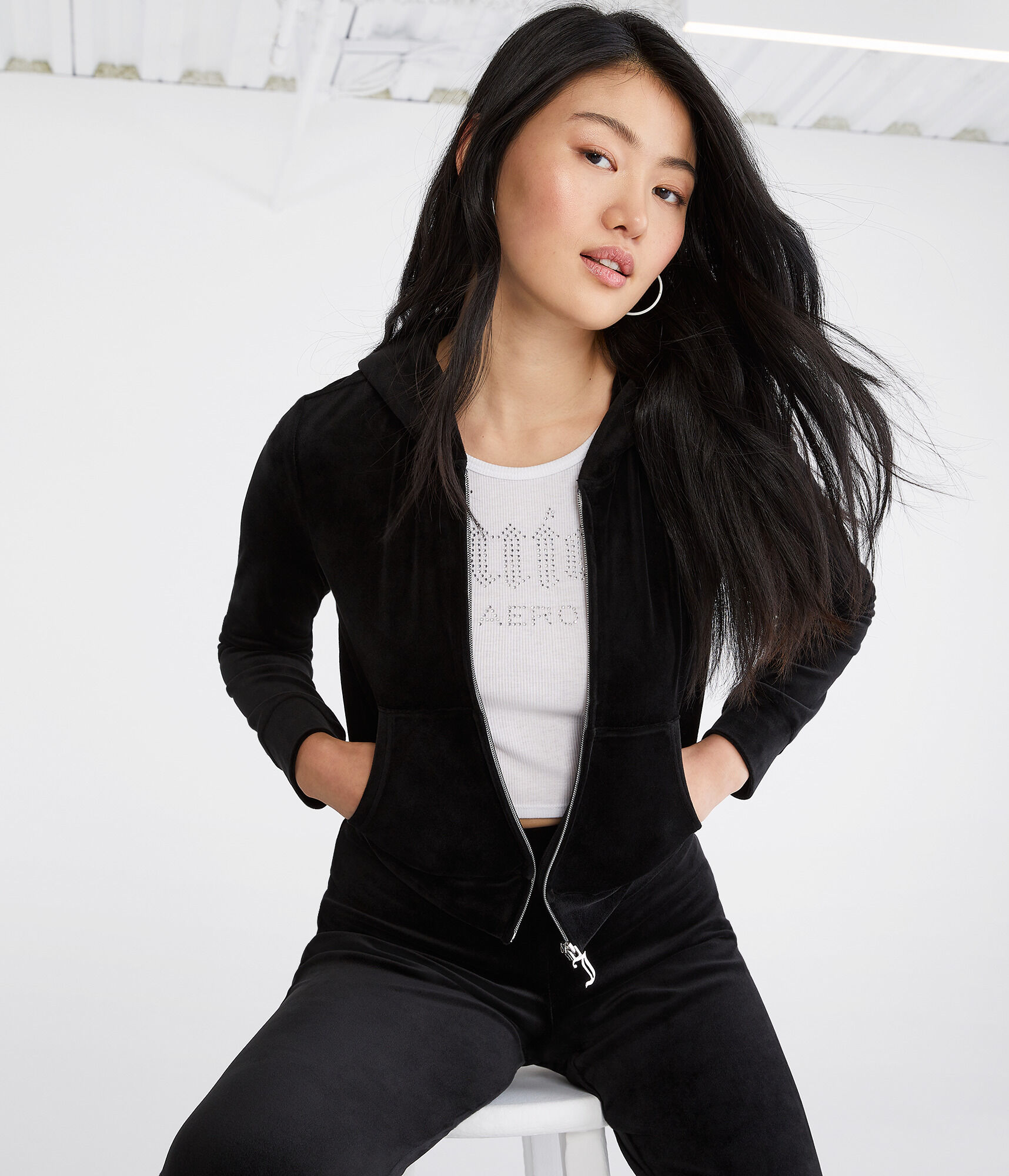 Juicy Couture X AERO Bling Velour Full-Zip Hoodie