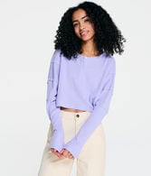 Long Sleeve Waffle-Knit Cropped Henley Tee