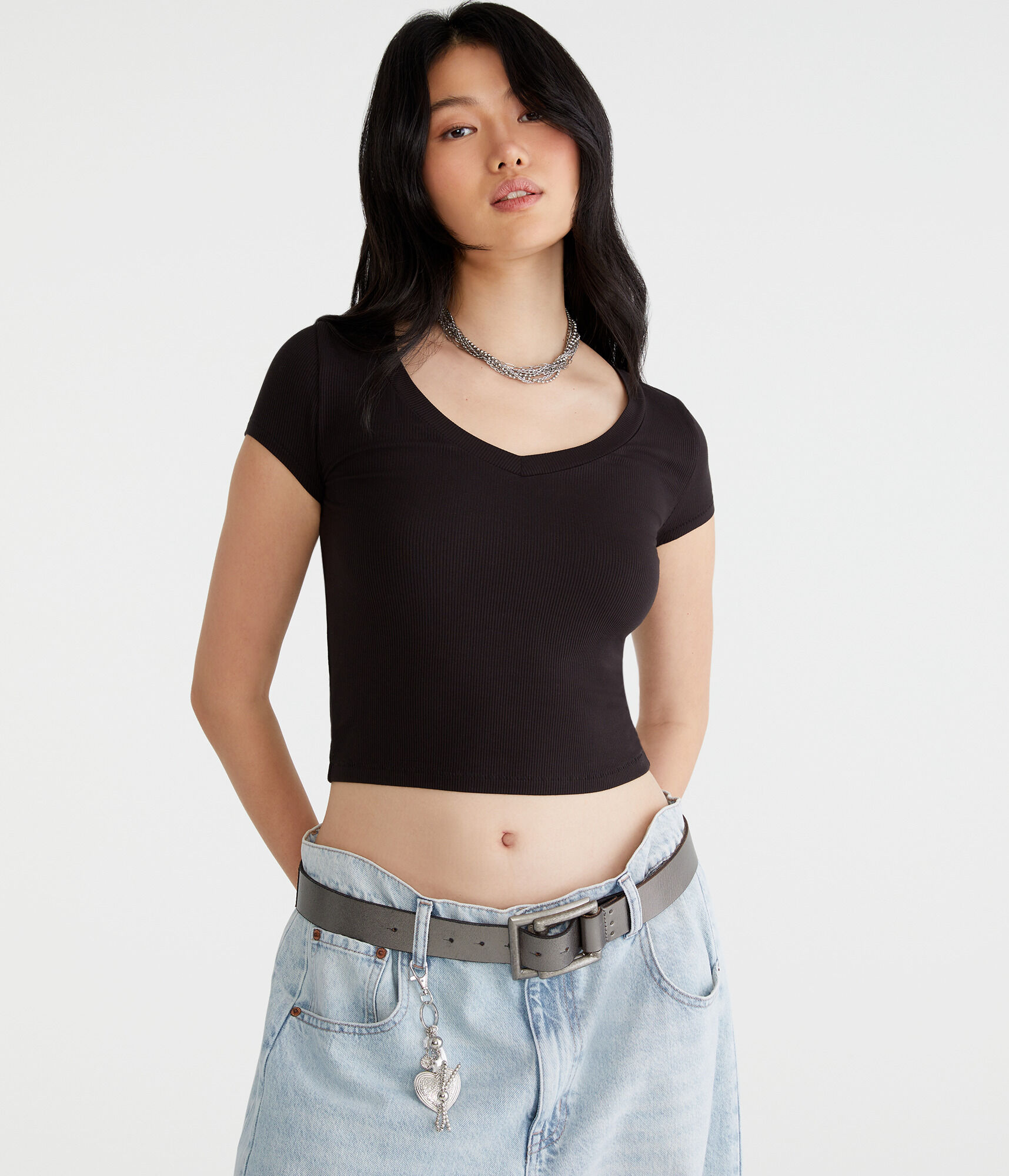 Seriously Soft Ribbed V-Neck Baby Tee