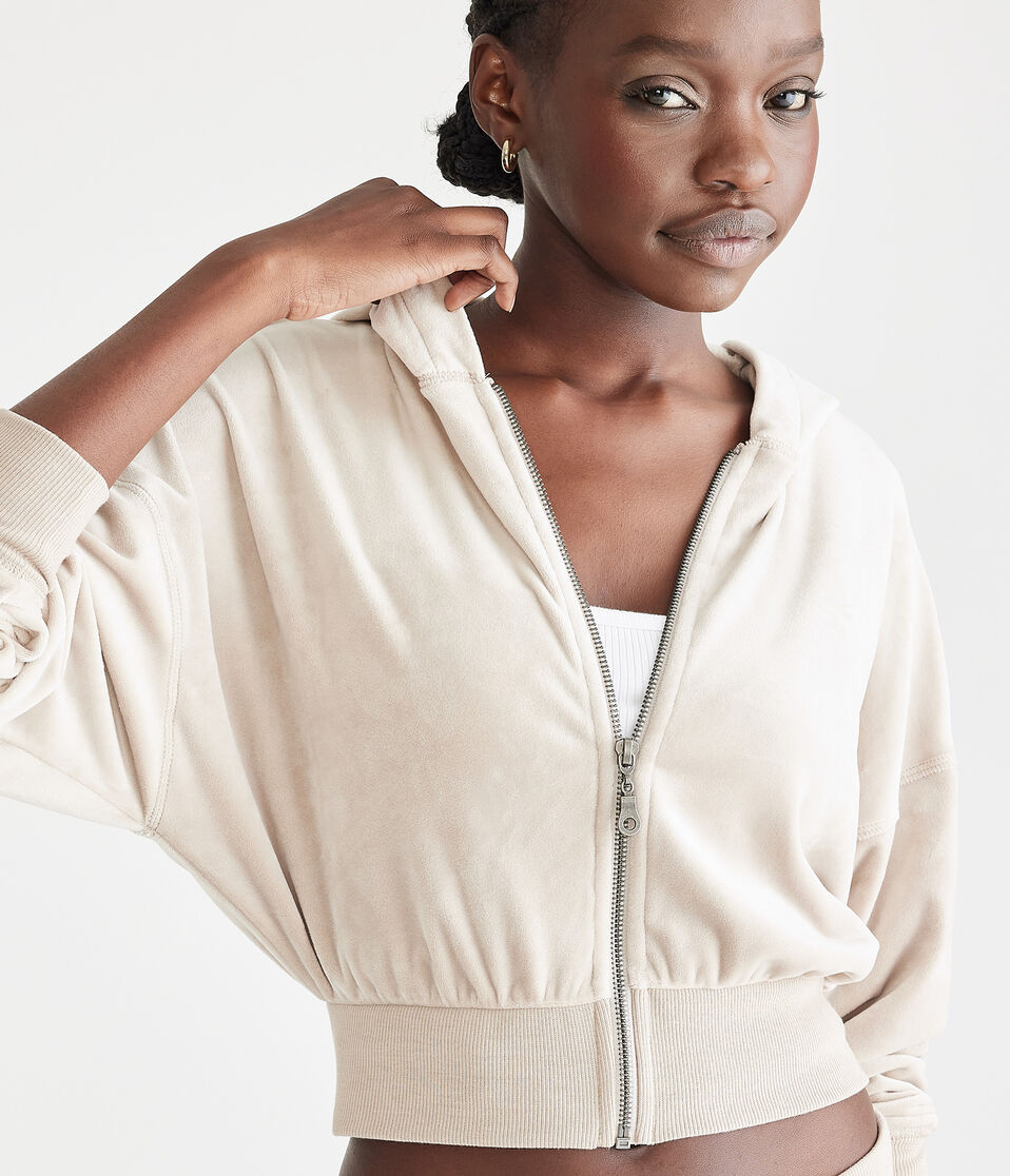 Velour Cropped Full-Zip Sleep Hoodie
