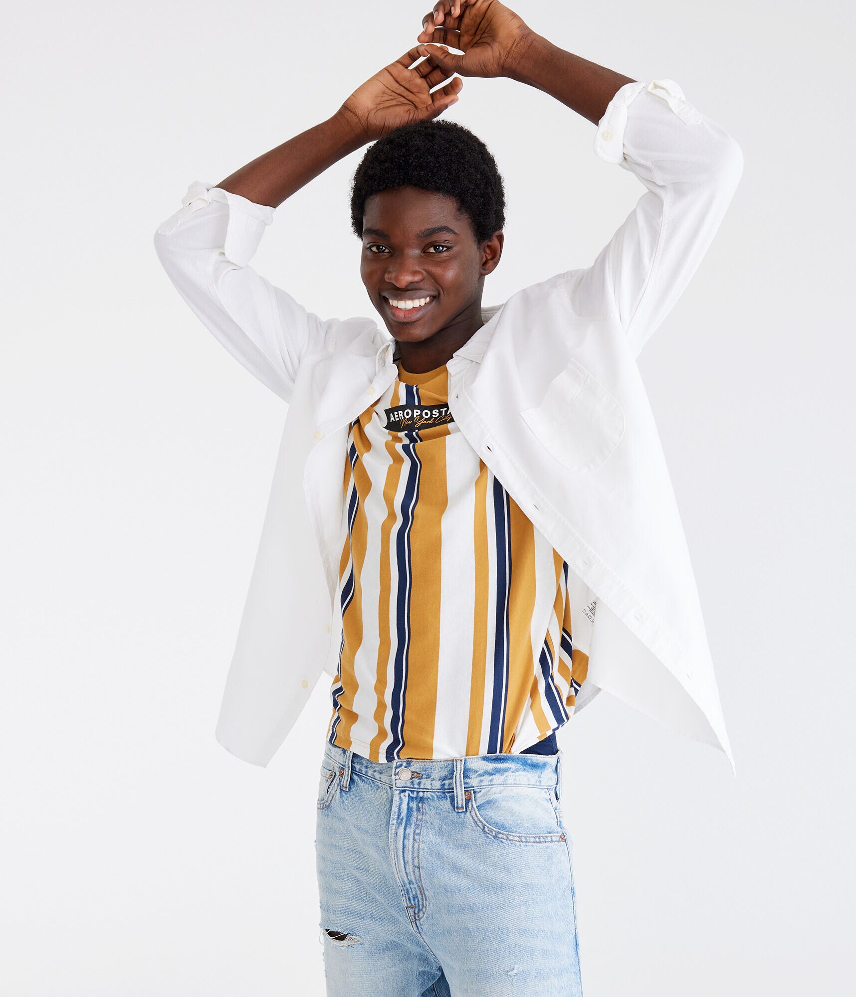 Aero New York City Vertical Stripe Graphic Tee