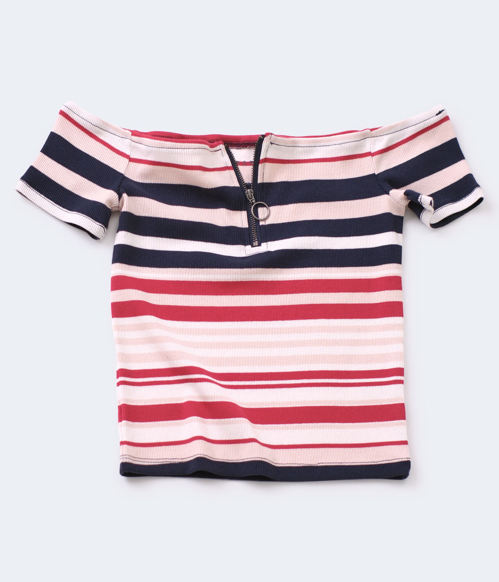 Stripe Off-The-Shoulder Zip Bodycon Top