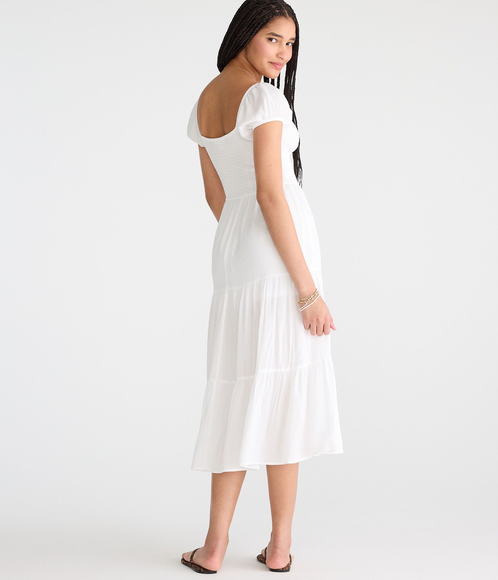 Solid Square-Neck Smocked Maxi Dress
