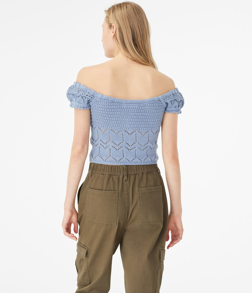 Crocheted Off-The-Shoulder Crop Top