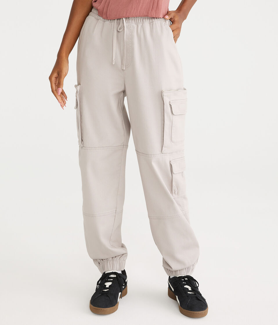 High-Rise Twill Cargo Joggers