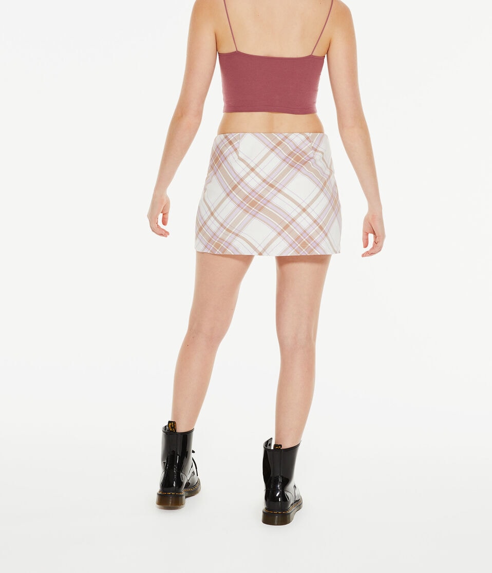 Plaid Mid-Rise Wrap Mini Skirt