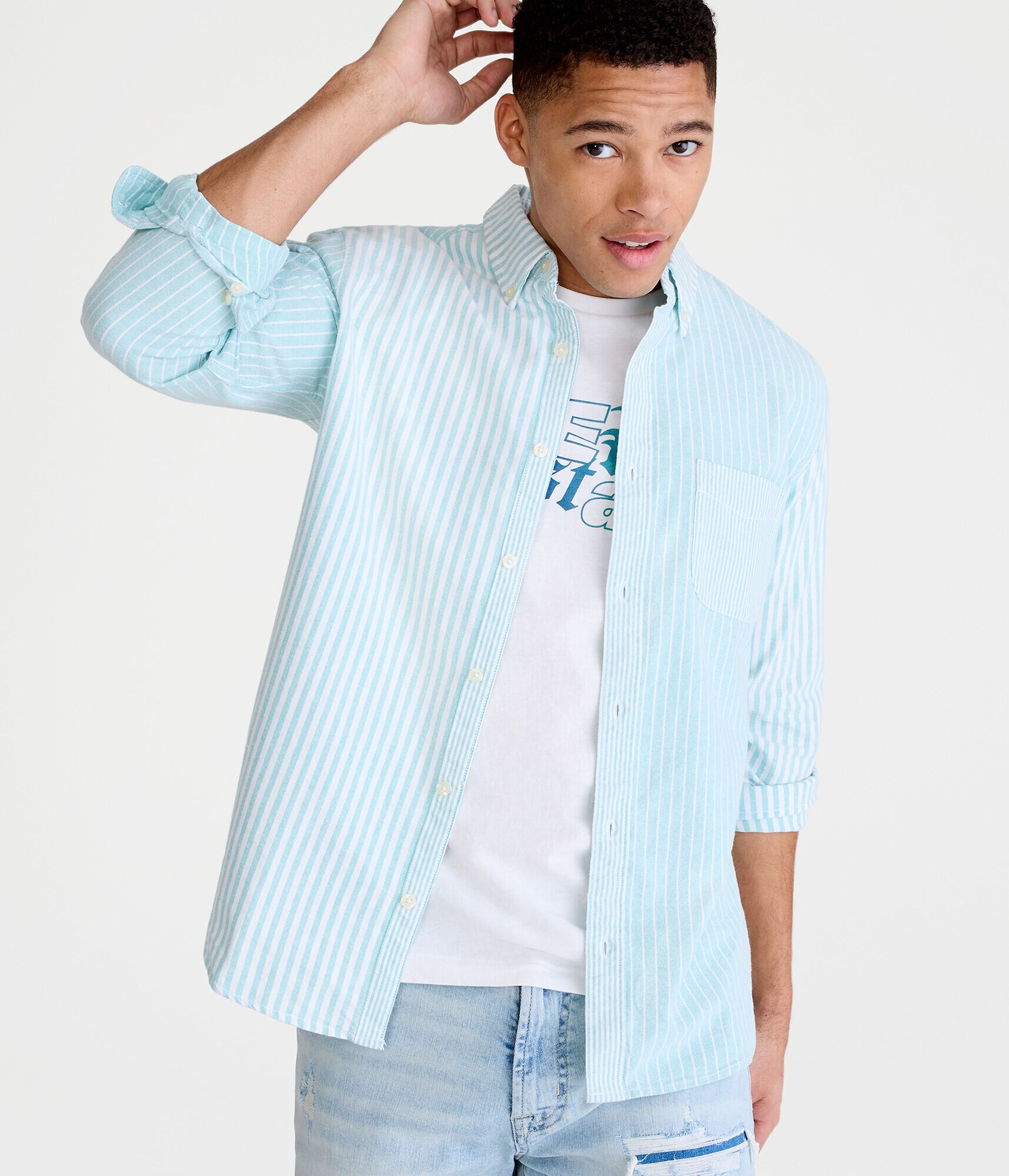 Long Sleeve Striped Oxford Shirt