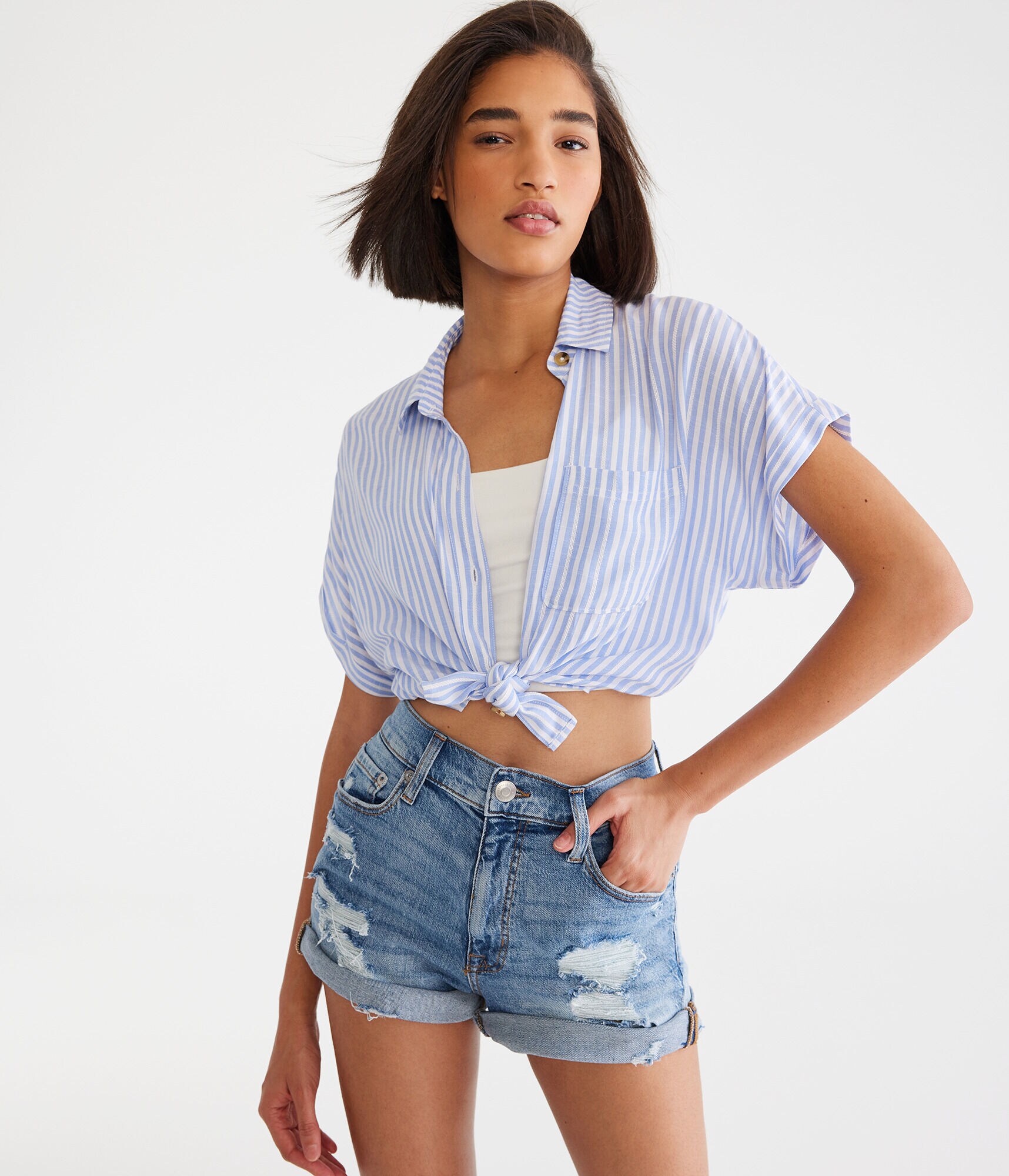 High-Rise Denim Mom Shorts