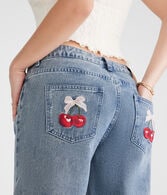 Low-Rise Baggy Wide Leg Cherry Pocket Jean