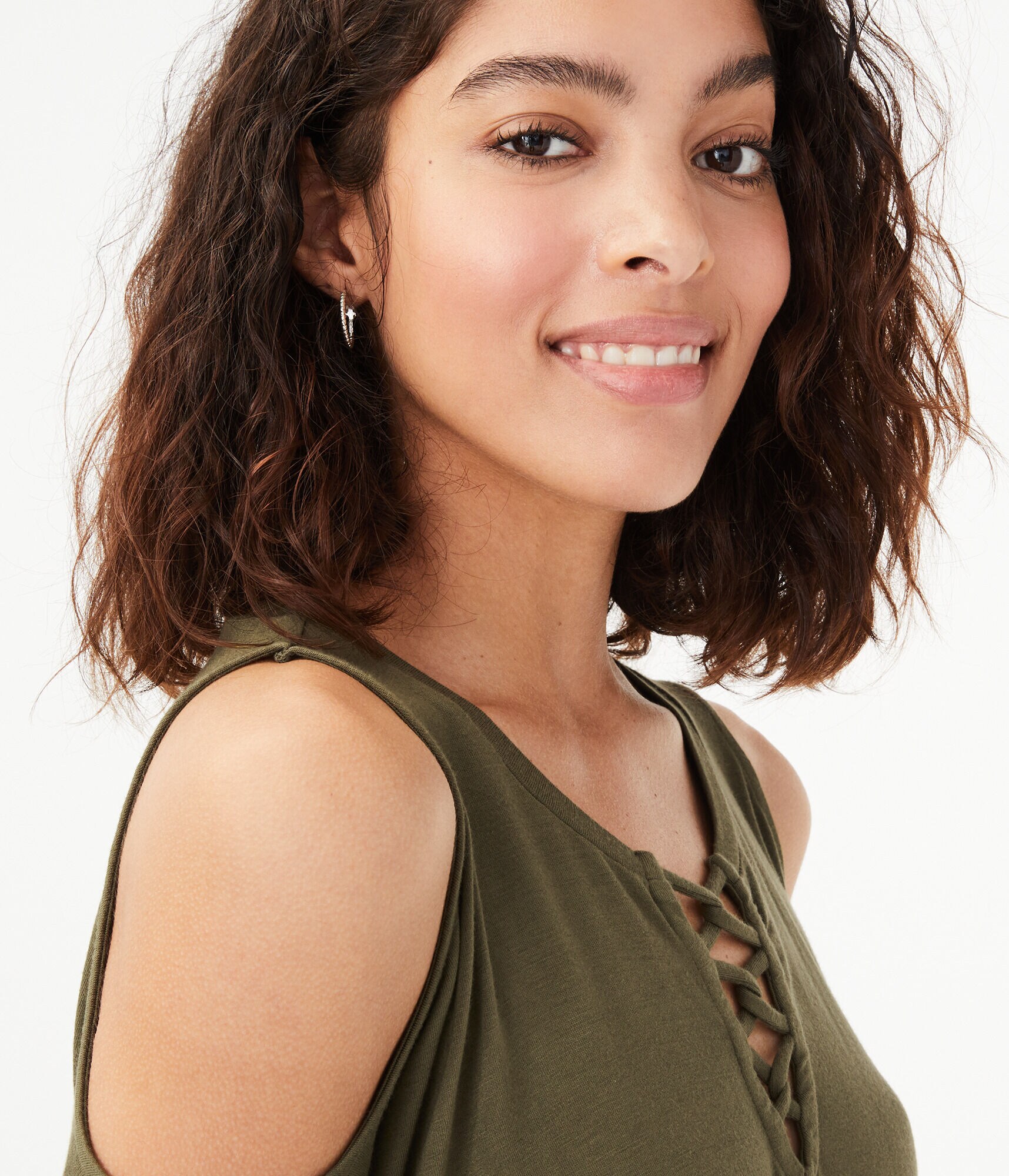 Seriously Soft Cold-Shoulder Lace-Up Top***