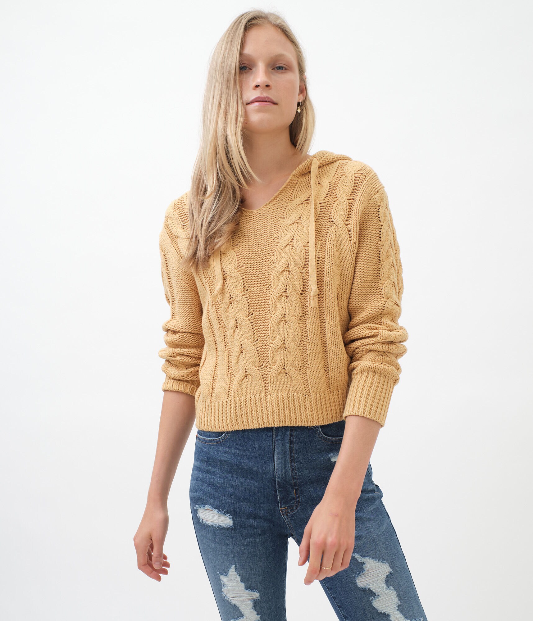 Cable Knit Hooded Sweater