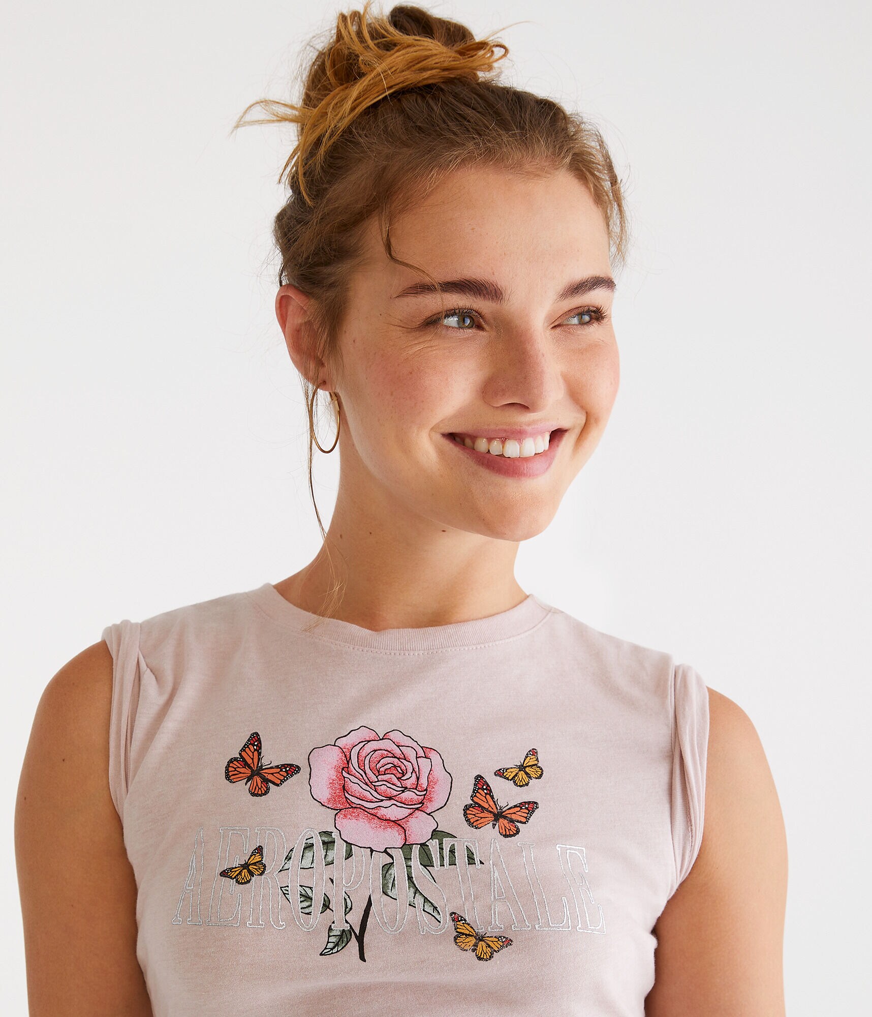 Aeropostale Rose Butterfly Foil Graphic Tee